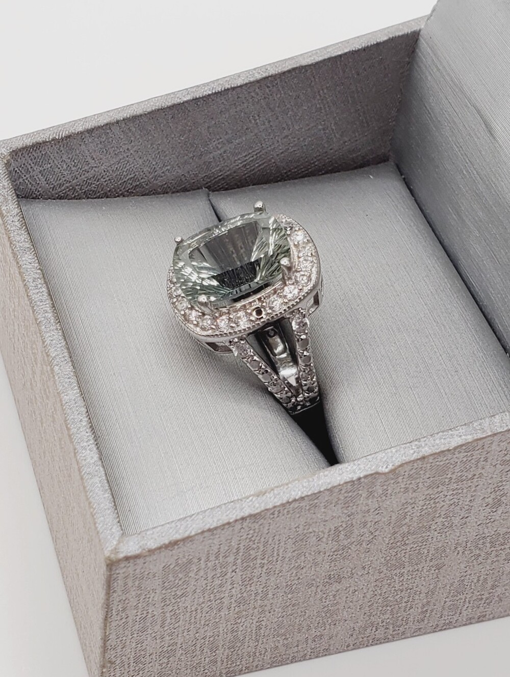 Fancy Cut Prasiolite - Green Amethyst & White Zircon 925 Sterling Silver Ring - Picture 3 of 12